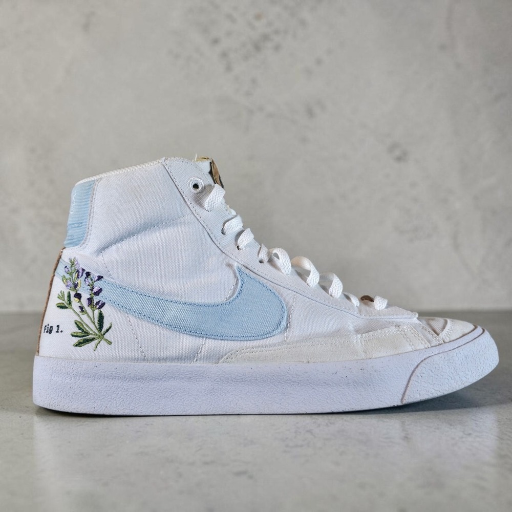 Nike Blazer Mid '77 Indigo Plant White Floral Embroidered Men's 9.5 #CI1166-100